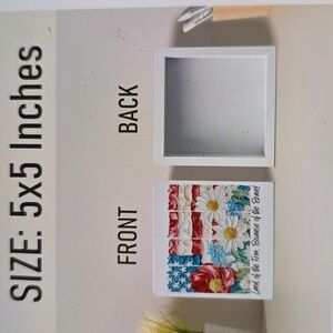 Patriotic 4th Of July Floral 5x5 Inch Wooden Decoration